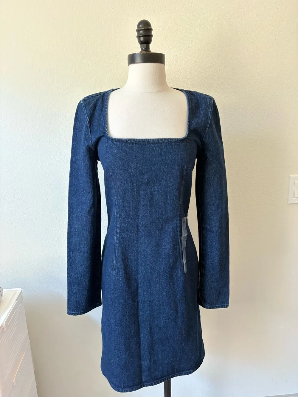 Calvin Klein | Denim Long Sleeve Square Neck Mini Dress - Picture 1 of 3
